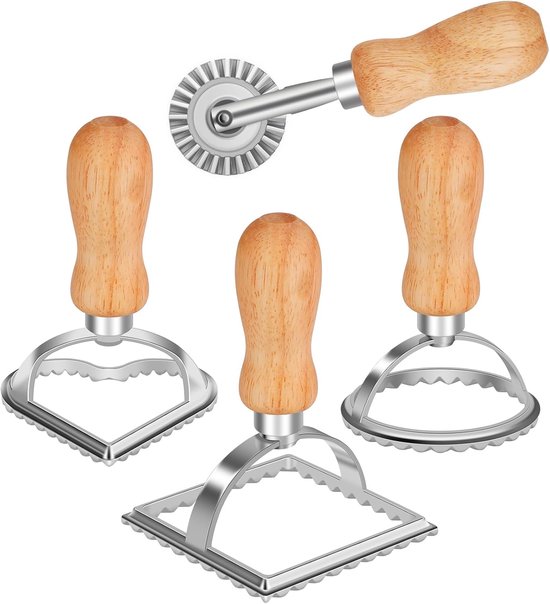 Keksform Holzgriff Mit Gezacktem Rand 4er Set Für Ravioli, Pasta, Teigtaschen, Lasagne Und Piroggen