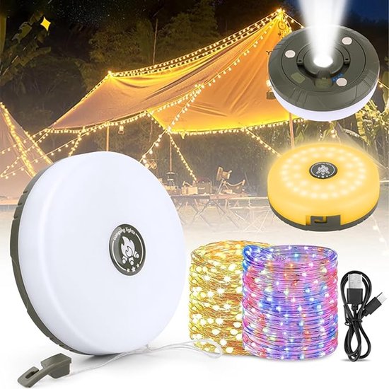 Oimg Campinglampe 10 Meter Lange Lichterkette Warmes Und Farbiges Licht Ambientebeleuchtung Ipx4 Wasserdicht Tragbare, Wasserdichte Campinglampe