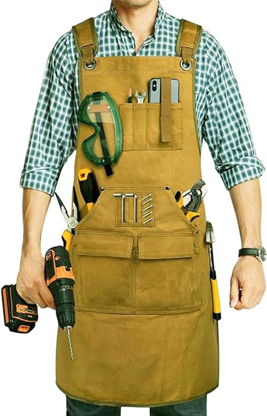 Holzbearbeitungsschürze, Geschenk Für Männer, Holzbearbeitungsgürtel, 9 Magnetische Werkzeugtaschen, Strapazierfähige Arbeitsschürze Aus Gewachstem Canvas