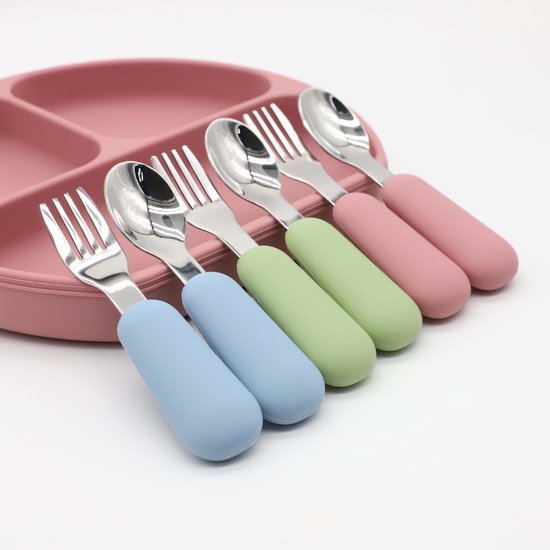 6 Teiliges Kinderbesteck Set Mit Weichem Silikongriff Gabel Und Löffelset Für Kinder, Lebensmittelechter Edelstahl, Spülmaschinenfest