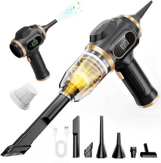 Tragbarer Autostaubsauger, Kabelloser Mini Handstaubsauger, Wiederaufladbar, Mit Lcd Display Und Mehreren Düsen, Leistungsstarker Handstaubsauger