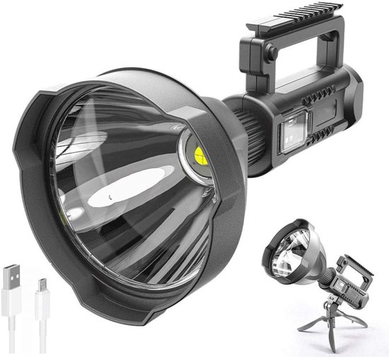 Superheller, Wiederaufladbarer Scheinwerfer, Tragbare Taktische Taschenlampe Mit 4 Modi, Leistungsstarker, Tragbarer, Wasserdichter Led Suchschei
