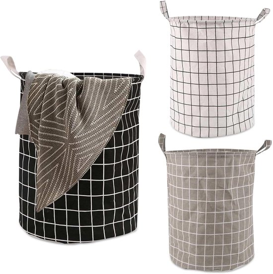 Wäschekorb Aus Baumwolle, Faltbar, Mit Griff (40 Liter), Multifunktional, Für Schlafzimmer Und Badezimmer, 35 X 43,5 Cm, Rund, Dreiteiliges Set.