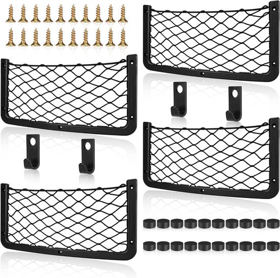 Gepäcknetze Fürs Auto Kofferraumnetze Auto Organizer Elastisches Nylonnetz 4 Teilig Schwarz