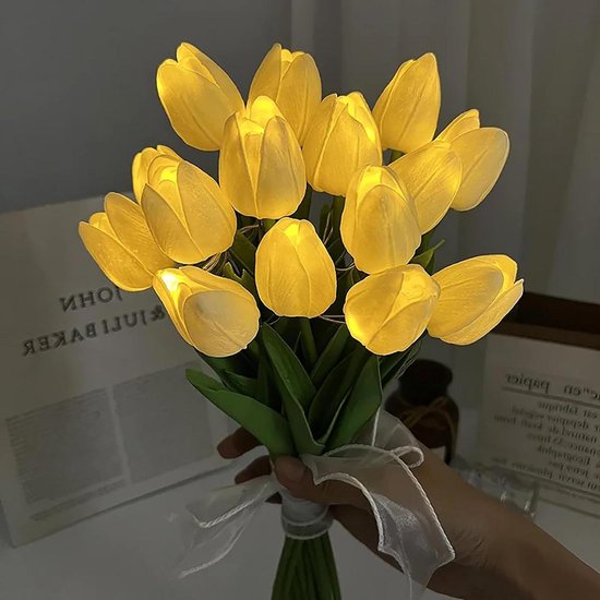 Künstliche Blumen Mit Beleuchtung Künstlicher Tulpenstrauß Wohnzimmerdekoration Realistisch Wirkend 15 Stück Hellgelb