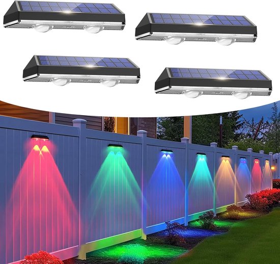 4er Set Solar Wandleuchten Led Außenleuchten Wasserdicht Warmweiß/rgb Garten Und Treppenbeleuchtung
