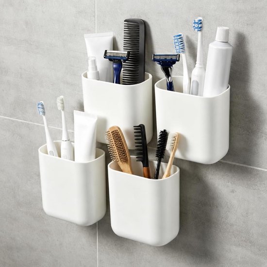 Zahnbürstenhalter Set Wandhalterung Für Zahnbürsten Badezimmer Organizer Kein Bohren Erforderlich 4 Teilig Weiß