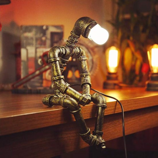 Retro Roboterlampe Industrielle Tischlampe Gelbgrün