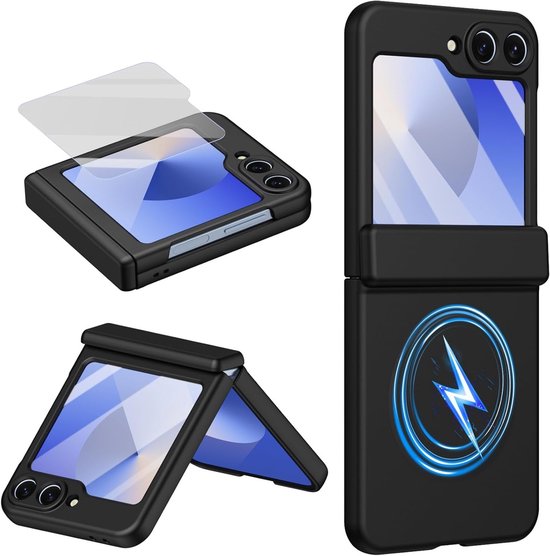 Schwarze Displayschutzhülle Für Galaxy Z Flip6 Mit Vollständigem Kamera Und Scharnierschutz, Für Magsafe Und Magnetische Silikonhülle