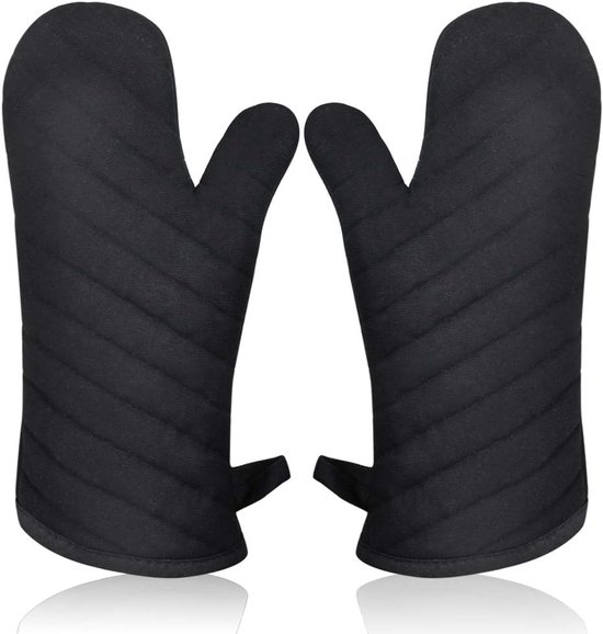 Ofenhandschuh Set Hitzebeständige Küchenhandschuhe Sicher Kochen Rutschfestes Twill Design 33 Cm Länge Schwarz