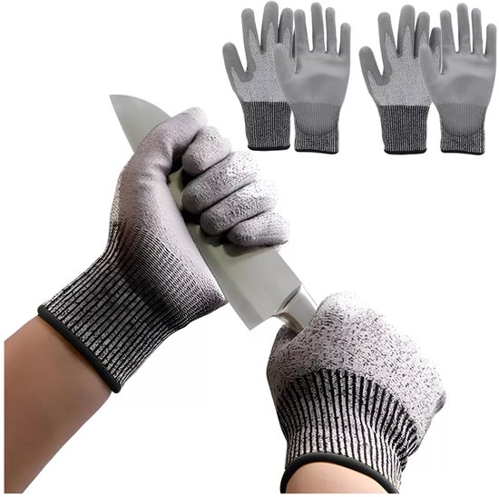 2 Paar Schnittfeste Handschuhe Schnittschutzklasse 5 Arbeitsschutzhandschuhe Pu Beschichtet Arbeitshandschuhe Abrieb , Kratz Und Durchstichfest G