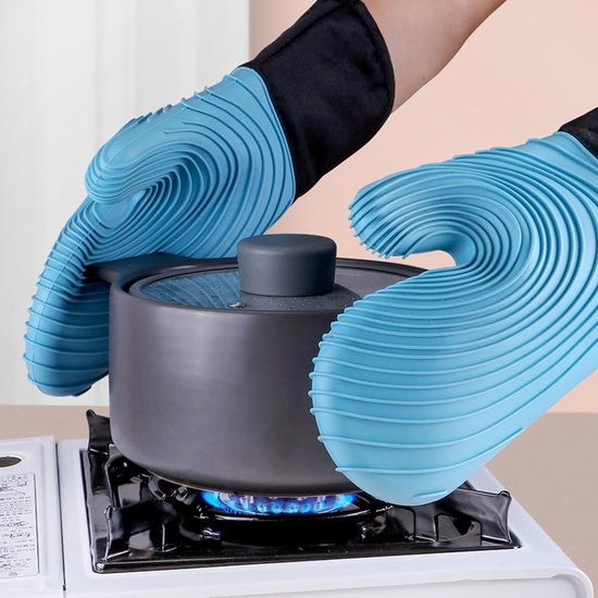 Silikon Ofenhandschuh Mit Baumwollfutter, Hitzebeständiger Backhandschuh Zum Kochen, Grillen Und Servieren. Flexibel, Komfortabel Und Rutschfest