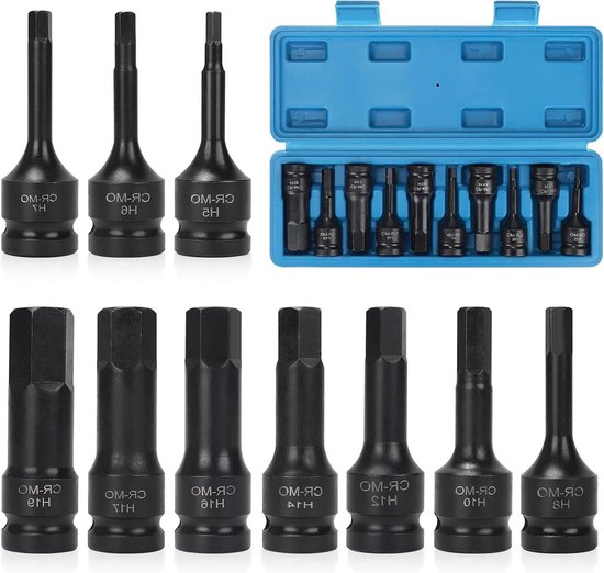10 Teiliger Sechskant Steckschlüsselsatz 1/2 Zoll Mit 5 Mm Bis 19 Mm, Inklusive Aufbewahrungsbox Für Innensechskantschrauben Und Muttern