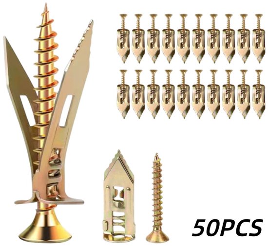 50 Stück Dübel Für Trockenbauwände Dübel Reparaturwerkzeug Zur Befestigung Von Wanddekorationen, Möbeln Und Bilderrahmen Goldfarben 12 X 30 Mm Sc