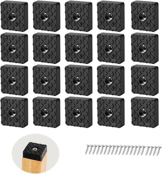 20 Möbelgleiter Gummigleiter Mit Schraube Schwarze, Rutschfeste Möbelfüße Quadratisch 30 X 30 Mm Bodenschutz Verhindert Kratzer Und Geräusche An