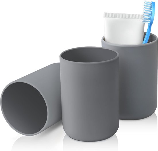 Zahnbürstenbecher Set, 3er Pack, Lebensmittelechter Kunststoff, Bruchfest Grau