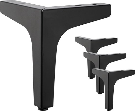 Set Mit 4 Schwarzen Metall Möbelbeinen, 15 Cm Dreieckig, Für Schränke, Sofas Und Tische