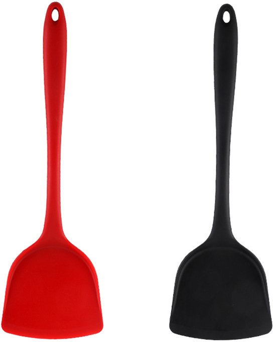 2er Set Silikon Wokspatel Antihaftbeschichtet, Hitzebeständig, Nahtlos Spülmaschinenfest Schwarz Rot
