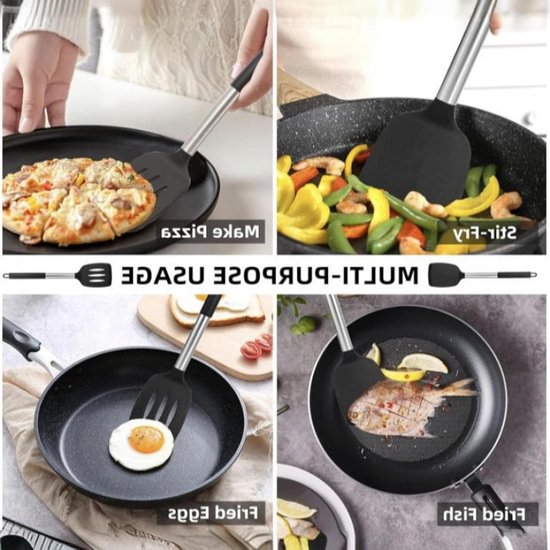 Set Mit 2 Silikonspateln, Antihaftbeschichtete Küchenutensilien, Hitzebeständig Und Bpa Frei, Für Die Zubereitung Von Fisch, Eiern Und Pfannkuche