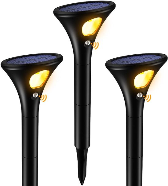 Solarlampe Mit Bewegungsmelder, 3 Stück, 1500 Mah, Superhell, 3 Erdspieße, 2 Modi, Warmweiß, Automatisches Ein /ausschalten, Ip65 Wasserdicht, Wi