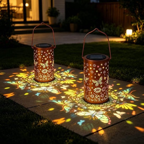 Set Mit 2 Solar Gartenlaternen, Wasserdicht (ip65), Dekoration Für Balkon Und Hof