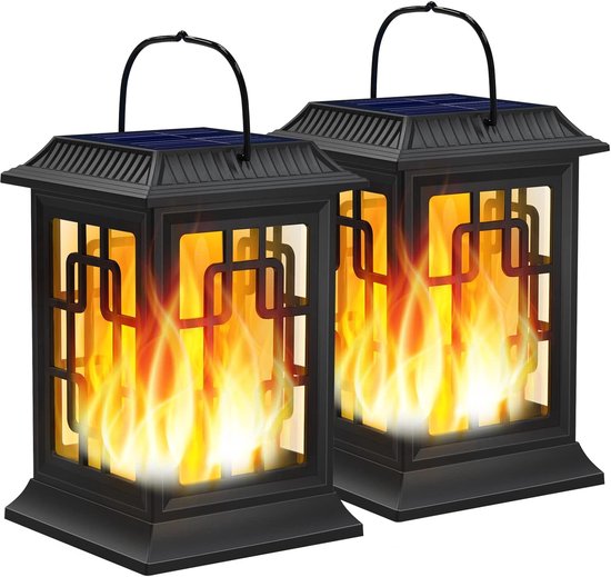 2 Schwarze Solar Hängelaternen Wasserdicht Dekorativ Für Garten, Hof Und Terrasse