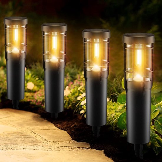 Set Mit 4 Solar Gartenleuchten, 900 Mah, Warmweißes Licht, Schutzart Ip65 (wasserdicht), Automatische Ein /ausschaltfunktion, Für Den Außenbereic