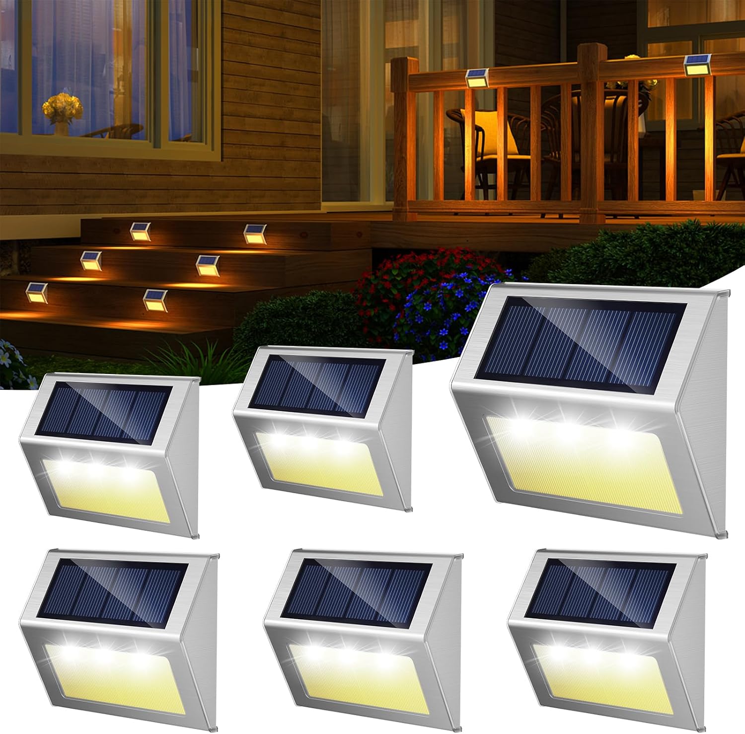 Solarleuchten Für Den Außenbereich – Wasserdichte Solar-terrassenleuchten – Zaunpfostenbeleuchtung Für Garten, Terrasse, Treppe Und Wand – 3 Warmweiße Leds – 6er-pack
