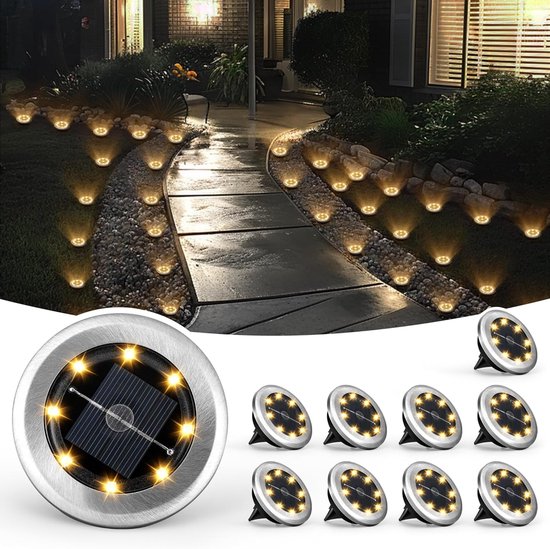 Solarbetriebene Gartenbeleuchtung 10er Set Mini Solar Bodenleuchten, Wasserdichte Solar Gartenleuchten, Solarbetriebene Landschaftsbeleuchtung Fü