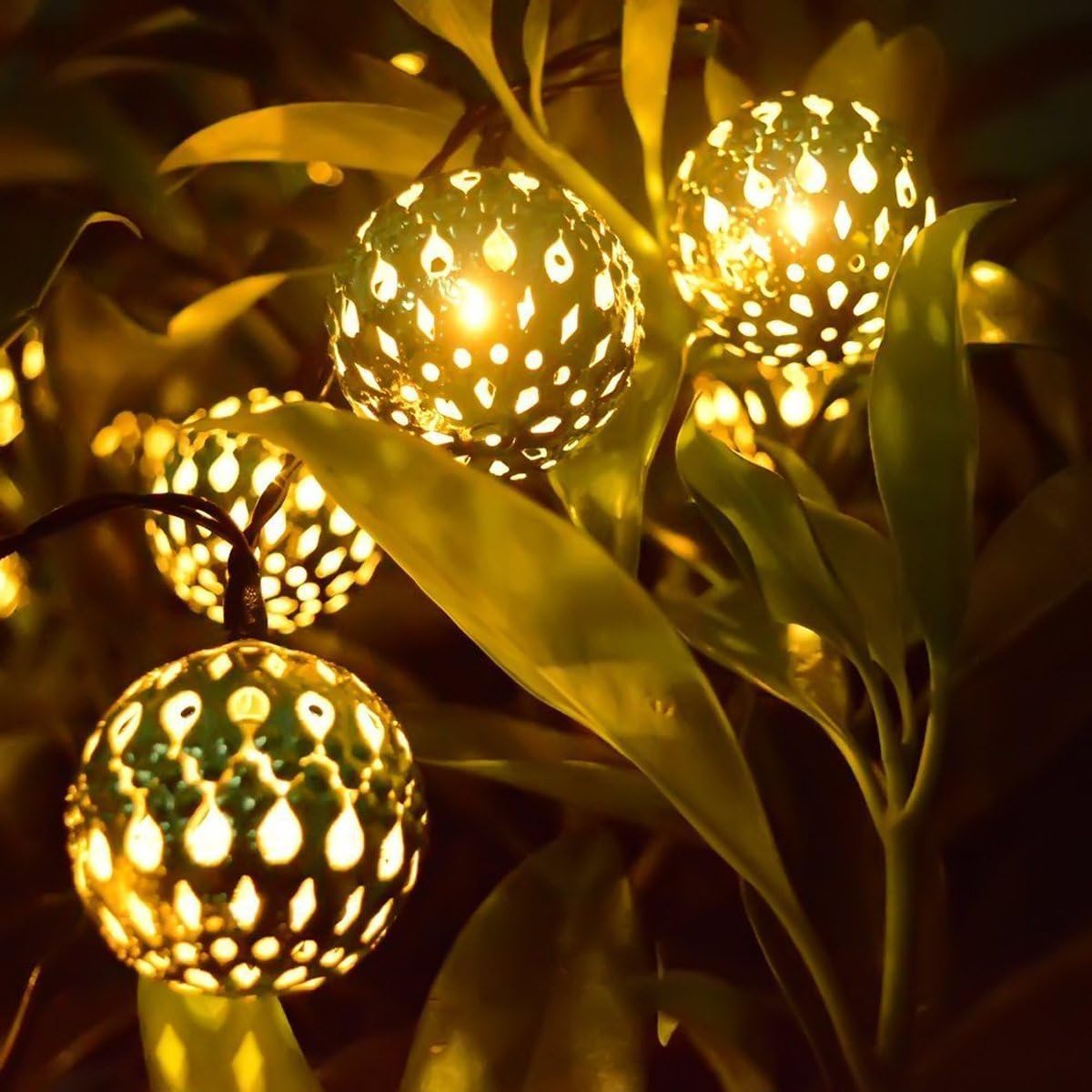 Solarbetriebene Led Lichterkette Mit Kugeln 4,9 M 20 Marokkanische Led Kugeln 3000 K Warmweiß Wasserdicht Für Garten, Terrasse, Partys Und Weihna
