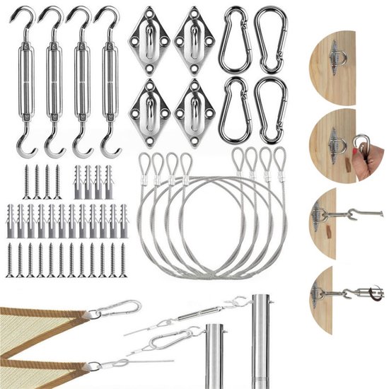 Sonnensegel Montageset Robustes Edelstahl Set Für Dreieckige, Quadratische Oder Rechteckige Sonnensegel Spannmaterial Für Die Montage Montagemate