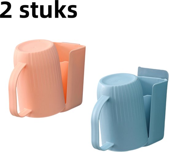 2 Teilig Zahnbürstenhalter Zahnbürstenbecherhalter Wandregal Ohne Bohren Blau + Rosa
