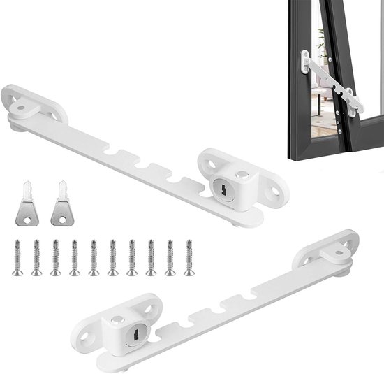 Zweiteiliger Fensterbegrenzer Für Kippfenster (16 Cm) 5 Fach Verstellbar Kippregler Mit Schlüsselschloss Fenstersicherung Schützt Kinder Und Haus