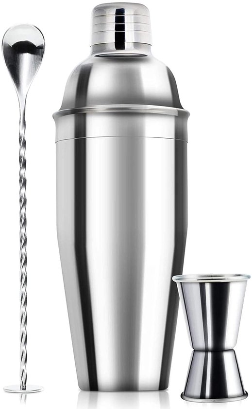 Cocktail Set 710 Ml Cocktail Shaker, Entsafter, Martini Shaker, Kaltgetränke Set, 3 Teiliges Barkeeper Set Mit Messbecher, Rührlöffel Und Integri