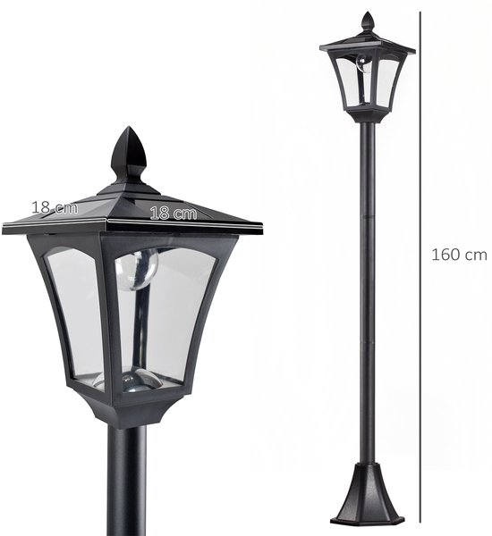 Solarbetriebene Gartenlaterne Wegbeleuchtung Mit Led 40 Lumen Schwarz 18 X 18 X 160 Cm