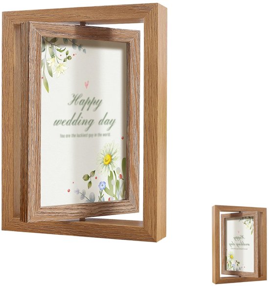 Dailygoods Bilderrahmen, 10 X 15 Cm, Holzrahmen, Doppelseitig Für Zwei Fotos, Zum Selbstzusammenbauen, 360° Drehbar, Mit Acrylglasplatte, Für Sch