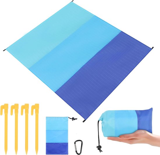 Sandfreie Strandmatte, 200 X 140 Cm, Ultraleicht Und Wasserdicht Mit 4 Befestigungsecken, Wasserdichte Strandmatte, Picknickdecke Mit Tragetasche