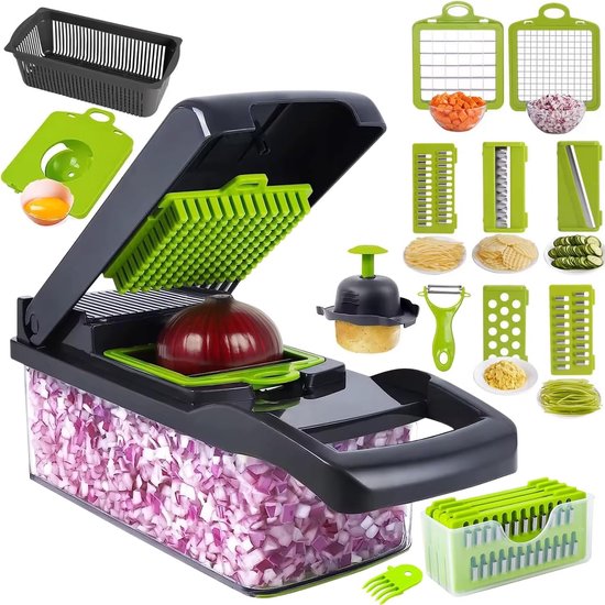 16 In 1 Mandoline Multifunktionaler Gemüseschneider Mit Austauschbaren Klingen Reibe Hobel Zerkleinerer Sicherheitszubehör Für Obst, Gemüse Und S