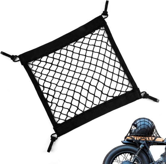 Gepäcknetz – 30 X 30 Cm – Für Fahrrad, Roller & Motorrad – Hochelastisch – Inkl. 4 Stabiler Haken – Schwarz