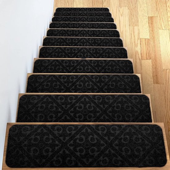 Schwarze, Rutschfeste Treppenmatten Gefräst Selbstklebend 20 X 76 Cm Abriebfest 6er Set