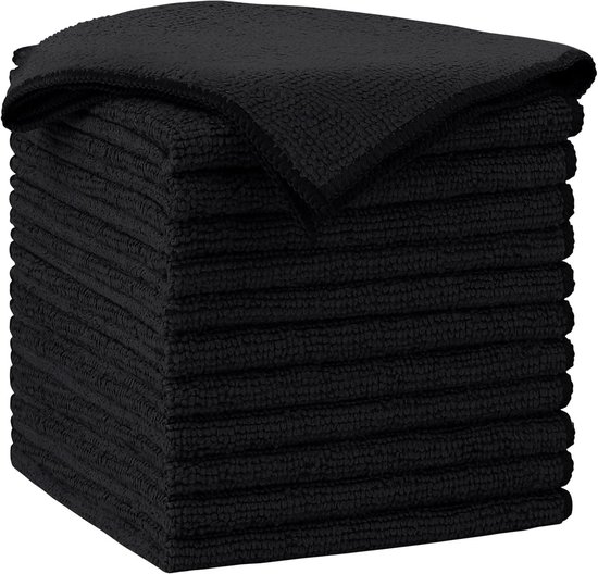 Reinigungstücher 12 Stück Mikrofasertücher Autotrockentuch Geschirrtuch Fensterputztuch Wiederverwendbar Waschbar 30 X 30 Cm Schwarz