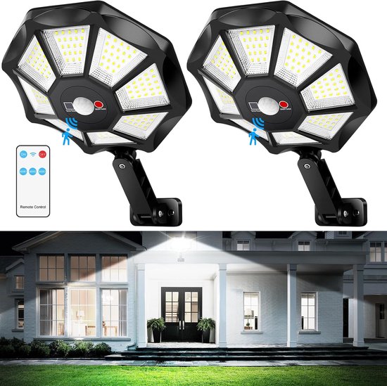 Stück Solar Außenstrahler Mit 168 Leds, 6500 K, Bewegungsmelder Und Fernbedienung 2er Pack