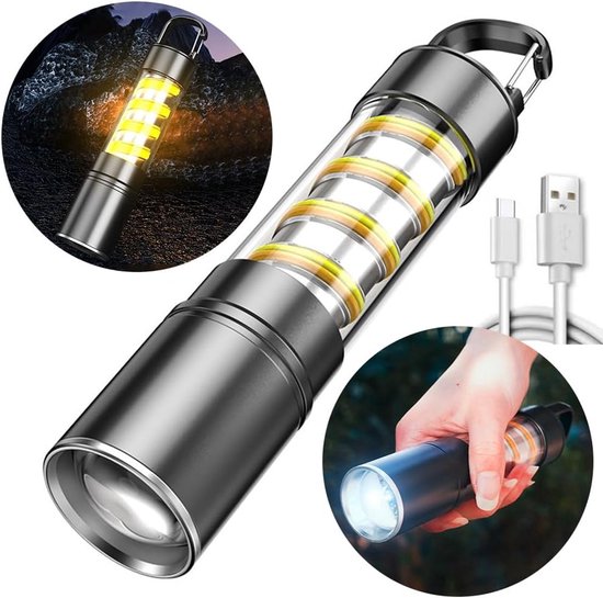 Outdoor Led Taschenlampe Und Laterne Usb Typ C, 5 Leuchtmodi, 1200 Mah Akku Für Camping