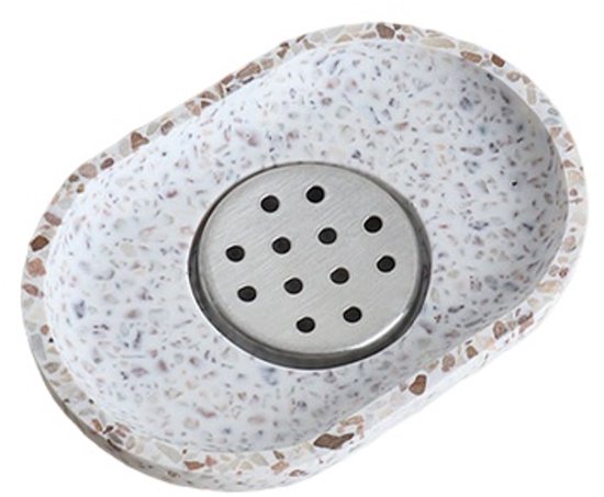Terrazzo Seifenschale Seifenschale Naturstein Beige Mit Edelstahlablauf Für Bad, Waschbecken Und Küche