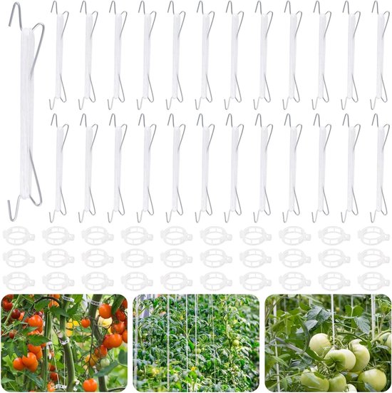 25 Tomatenhaken Aus Metall Mit 30 Pflanzenhalterungen Und 10 M Seil Zur Unterstützung Von Tomaten Und Gurken, Für Gartenarbeit Und Als Pflanzenst