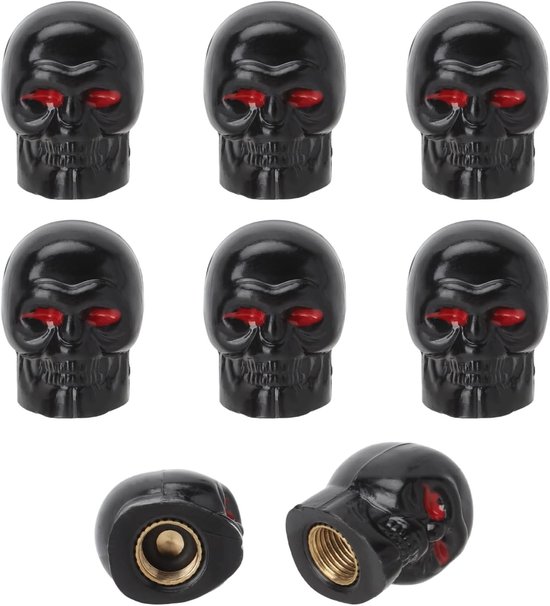 Set Mit 8 Totenkopf Ventilkappen Inklusive Dichtung Und Kupferkern, Edelstahlkappen Für Auto, Fahrrad Und Motorrad