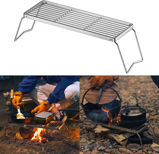 Faltbarer 45 Cm Campinggrill Campingausrüstungshalterungen Für Feuerstelle Campingkocher Für Outdoor Kochen Robuster Stahlgitterrost Für Grillen,