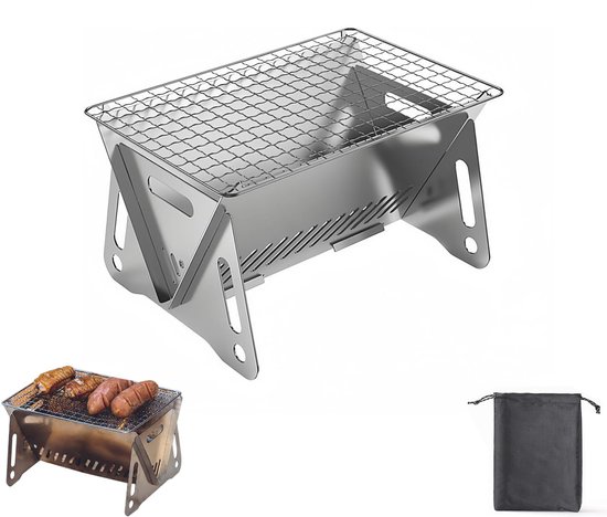 Grill Edelstahl Grill Holzkohlegrill Mini Grill Outdoor Grill Tragbar Faltbar Inklusive Aufbewahrungstasche 27 X 16 X 13 Cm Für Camping, Terrasse