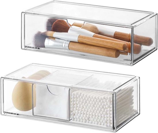 Kosmetik Organizer, 2er Set, Acrylschubladen, Stapelbar, Zur Aufbewahrung Von Make Up, Transparent, Für Schlafzimmer, Schminktisch, Badezimmersch