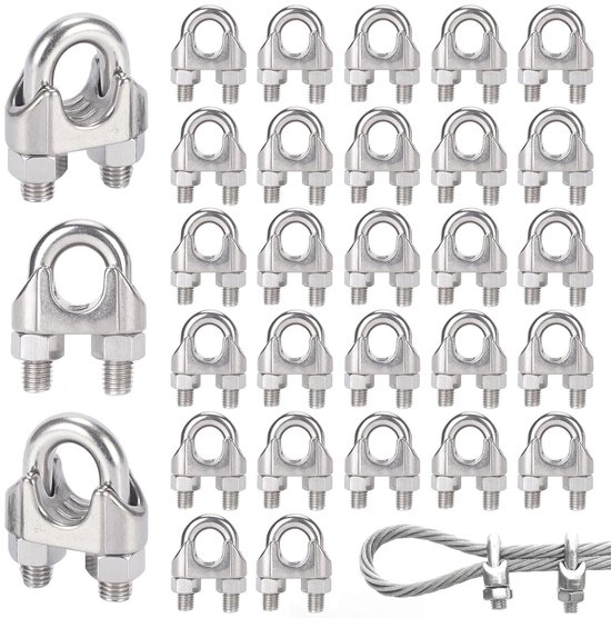 30 Stück 5 Mm Edelstahl Kabelklemmen 5 Mm Stahl Kabelklemmen Für Drahtseil Wäscheleinen Spannung, Baldachinbefestigung (m5)